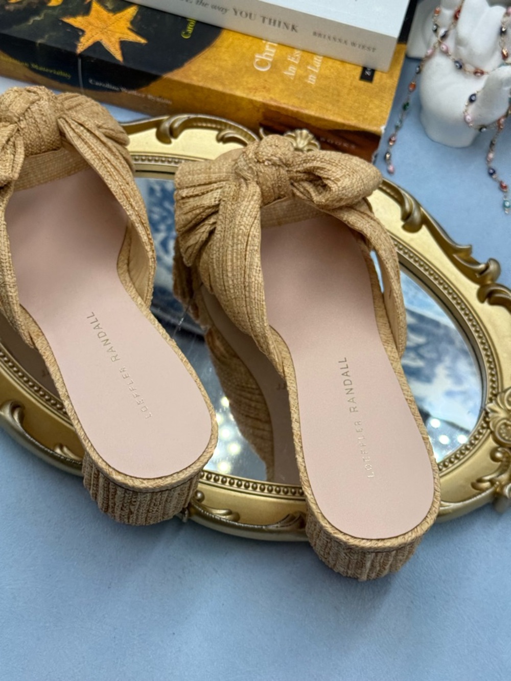 Loeffler Randall Tan Bow Knot Raffia Block Heel Mules - Picture 11 of 16